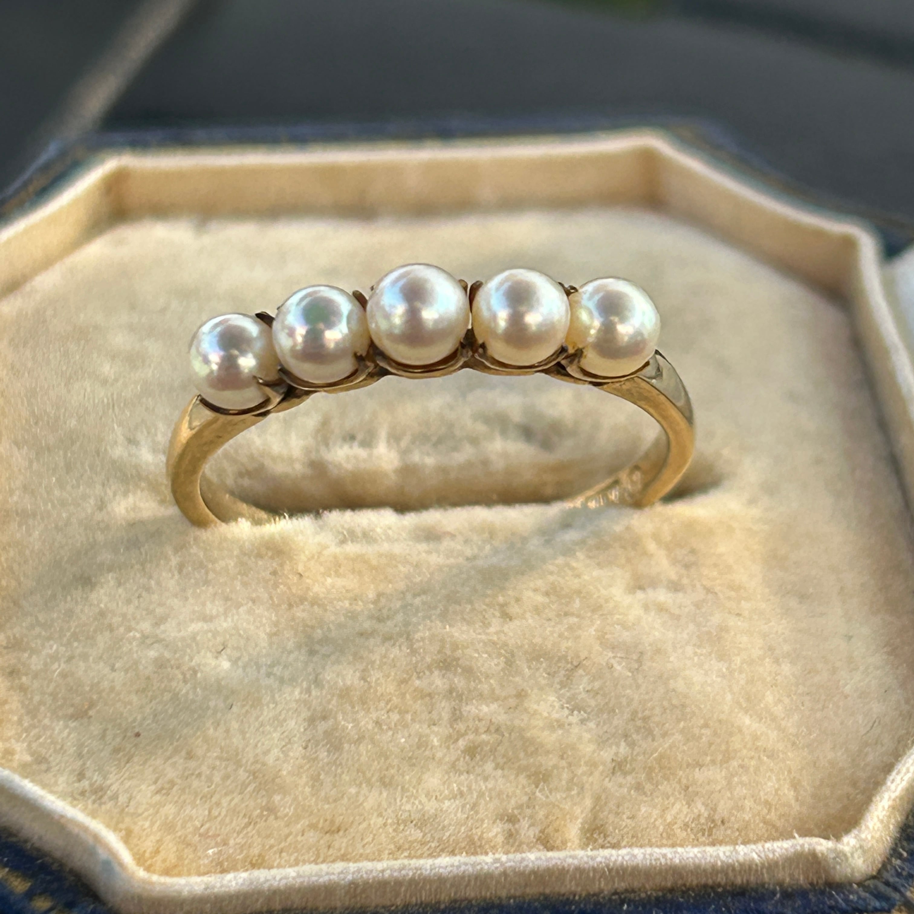 ヴィンテージ MIKIMTO 14金ベビーパール一文字繊細リング