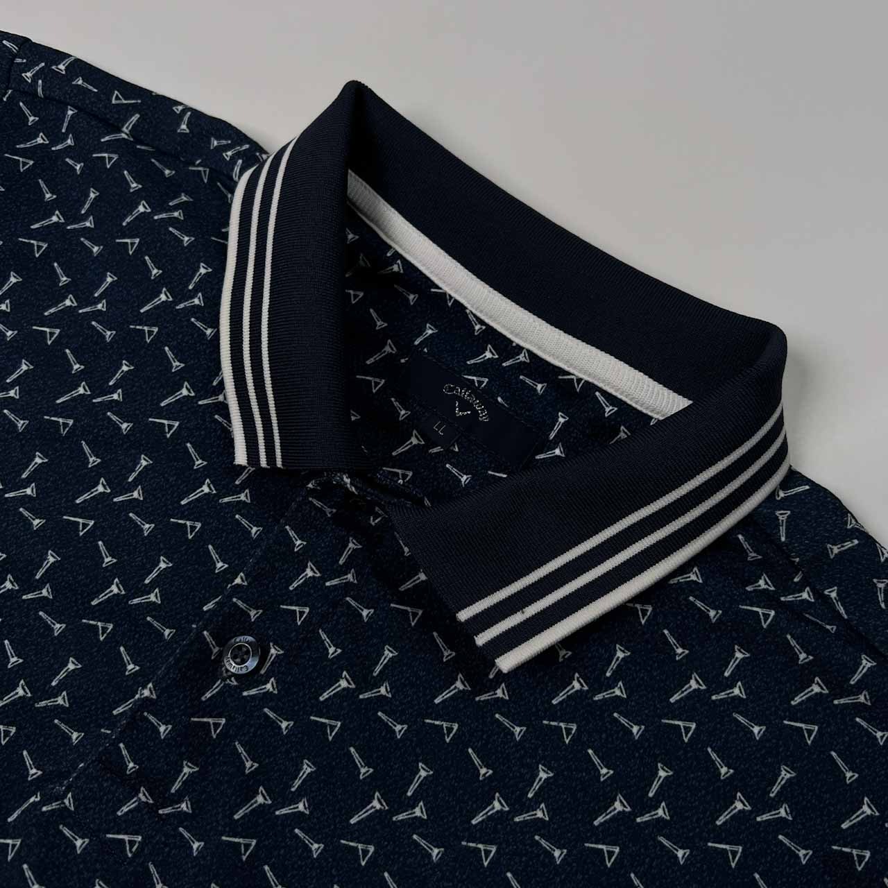 美品 Callaway キャロウェイ ゴルフ 総柄 半袖 ドライ ポロシャツ サイズ LL /メンズ/ネイビー