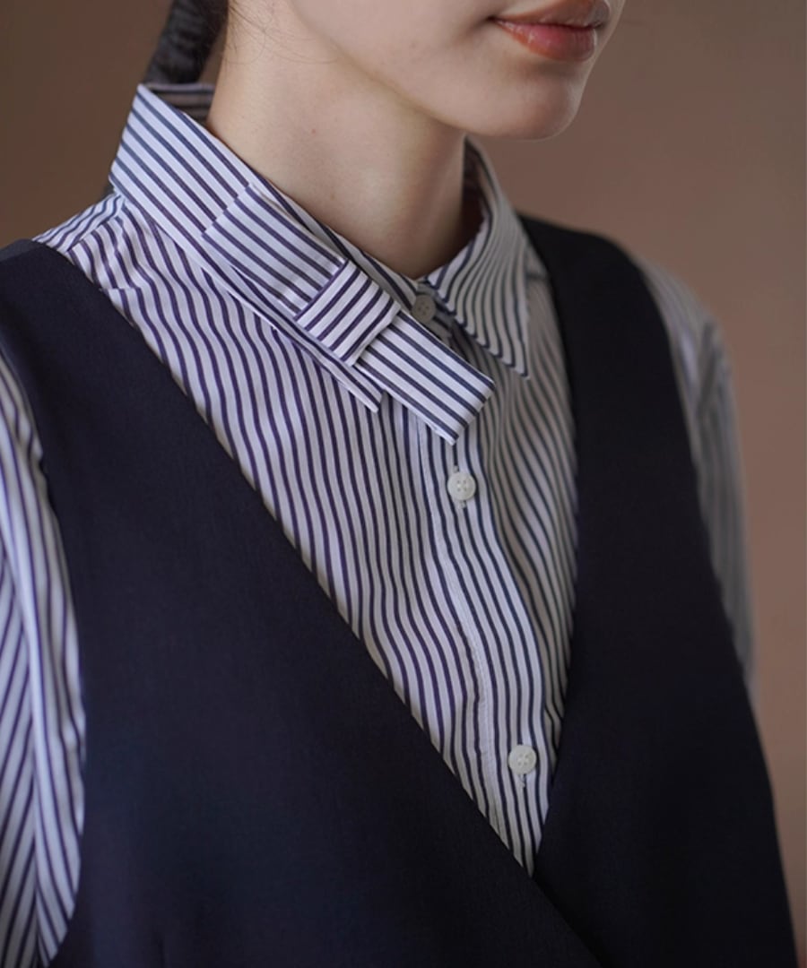 高品質100%コットンシャツ◆取り外し可能なリボン付き【t-10512】