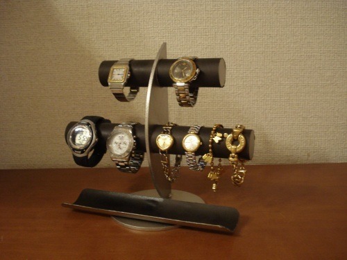 ブラック三日月6本掛け腕時計スタンドハーフパイプトレイ No.140522