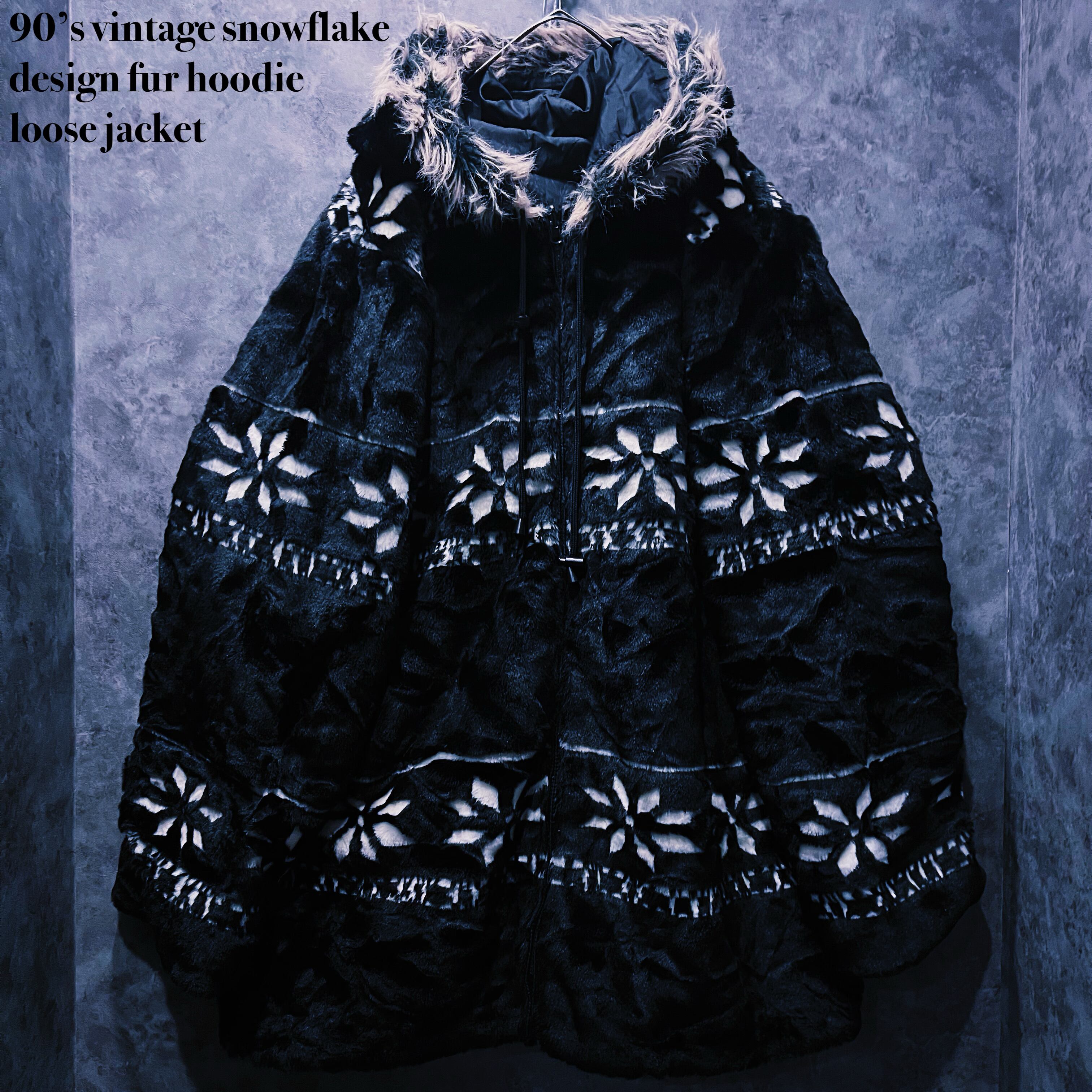【doppio】90’s vintage snowflake design fur hoodie loose jacket
