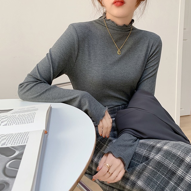 ハーフハイカラーのボトミングシャツのバージョン2020年秋冬の女性の新しいスタイルのインナーウェアとベルベットの耳スリムスリムスレッドトップ クレセントシティ89044781776