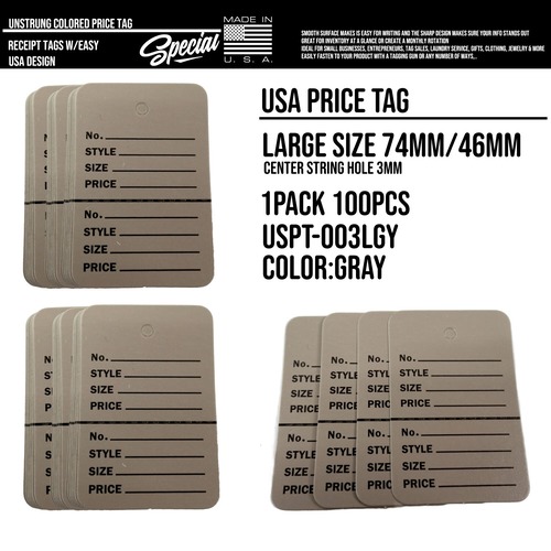 100枚 USA アメリカ プライスタグ 値札 下げ札 紙タグ カラータグ 価格タグ ビンテージ 古着 アパレル店 雑貨店 店舗用品 フリーマーケット イベント100枚入り : USPT-003LGY