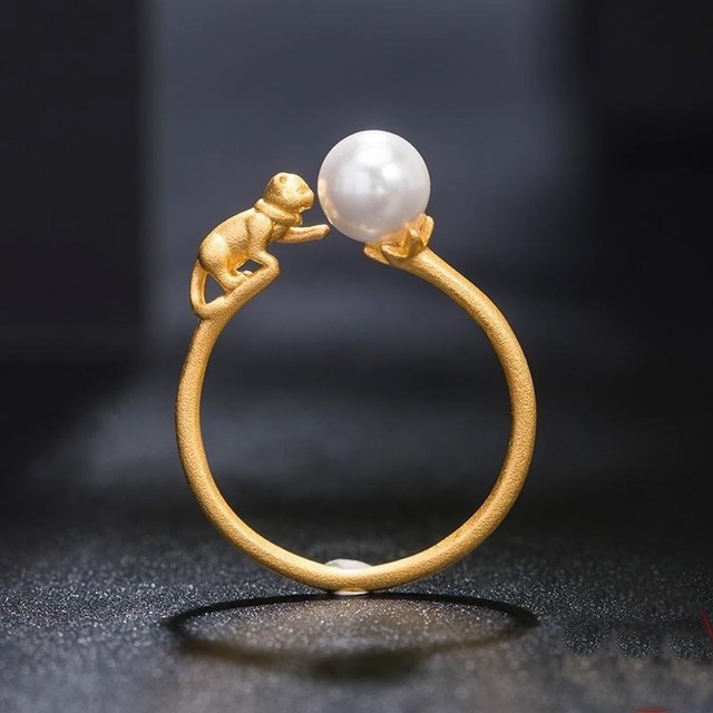 ネコ リング Gold Cat Pearl Ring