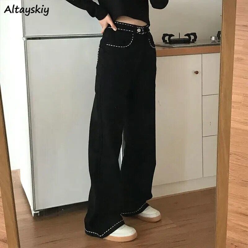 【新作】【送料無料】 モップ刺繍ジーンズ女性ドレープ韓国スタイル学生レトロヒップポップハイストリートだぶだぶ生き抜くエンパイアスリムデニムパンツ 0399762965482