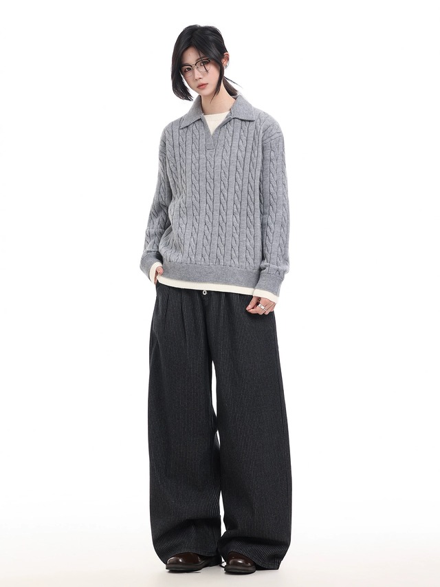 ピンストライプ フロントボタン ワイドパンツ / Pinstripe Front Button Wide Pants