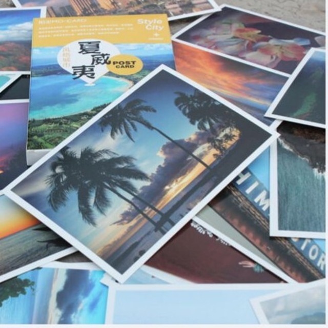 風景写真系ポストカード シティスタイル 2種類 30枚 海外製 ハワイ 夏 海 都市 風景写真 大型サイズで日本定格外のポストカード 夜景 おしゃれ 香港 フォトスタンドや壁の装飾のインテリアとして 海外紙もの シール チャトラッシュ