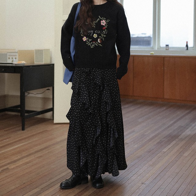 floral frill tiered long skirt　J00445