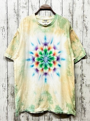タイダイ染め Tie-dye Tシャツ　XLサイズ　曼荼羅　ベージュ×ブルー　Hippies Dye HD16-98