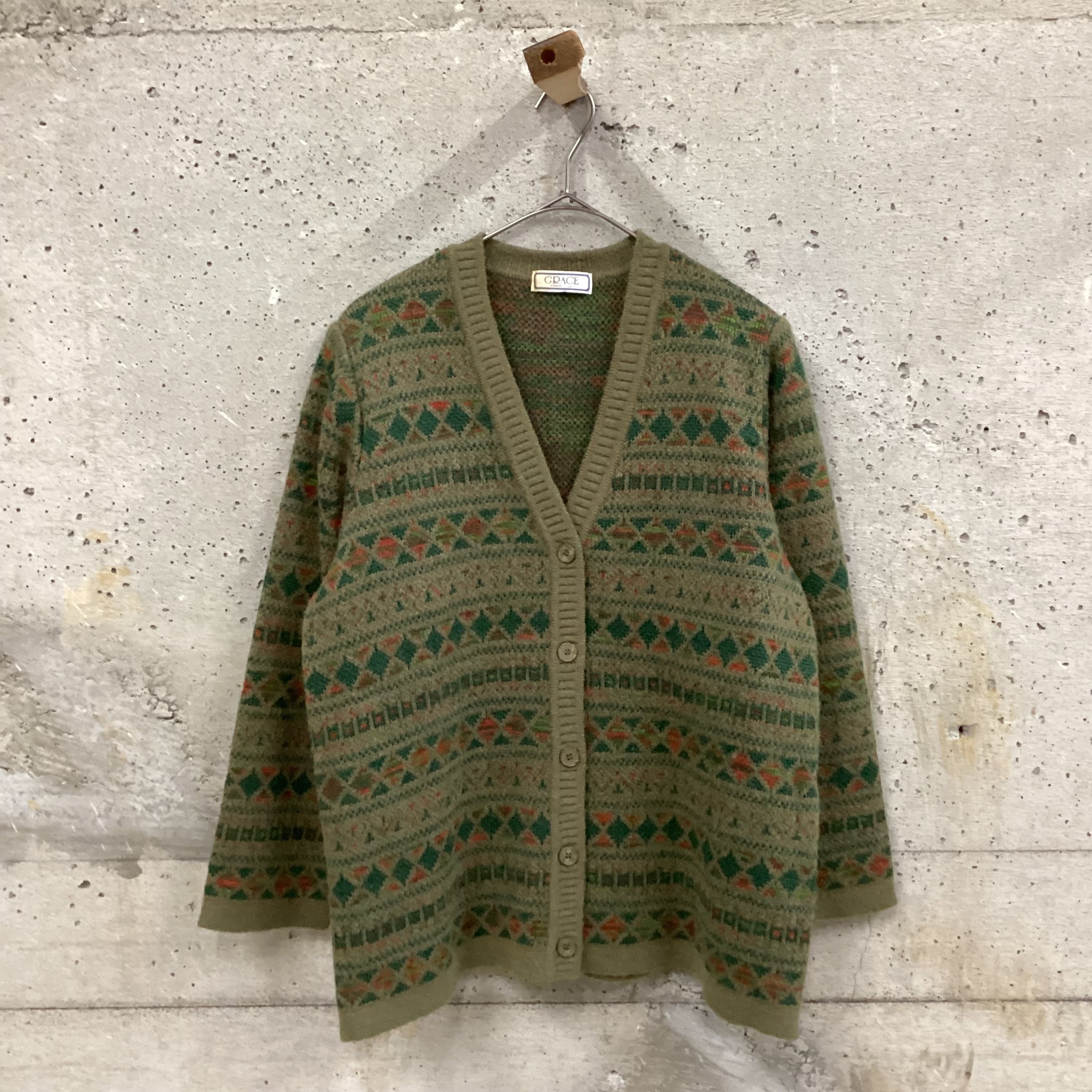 Green retro knit cardigan