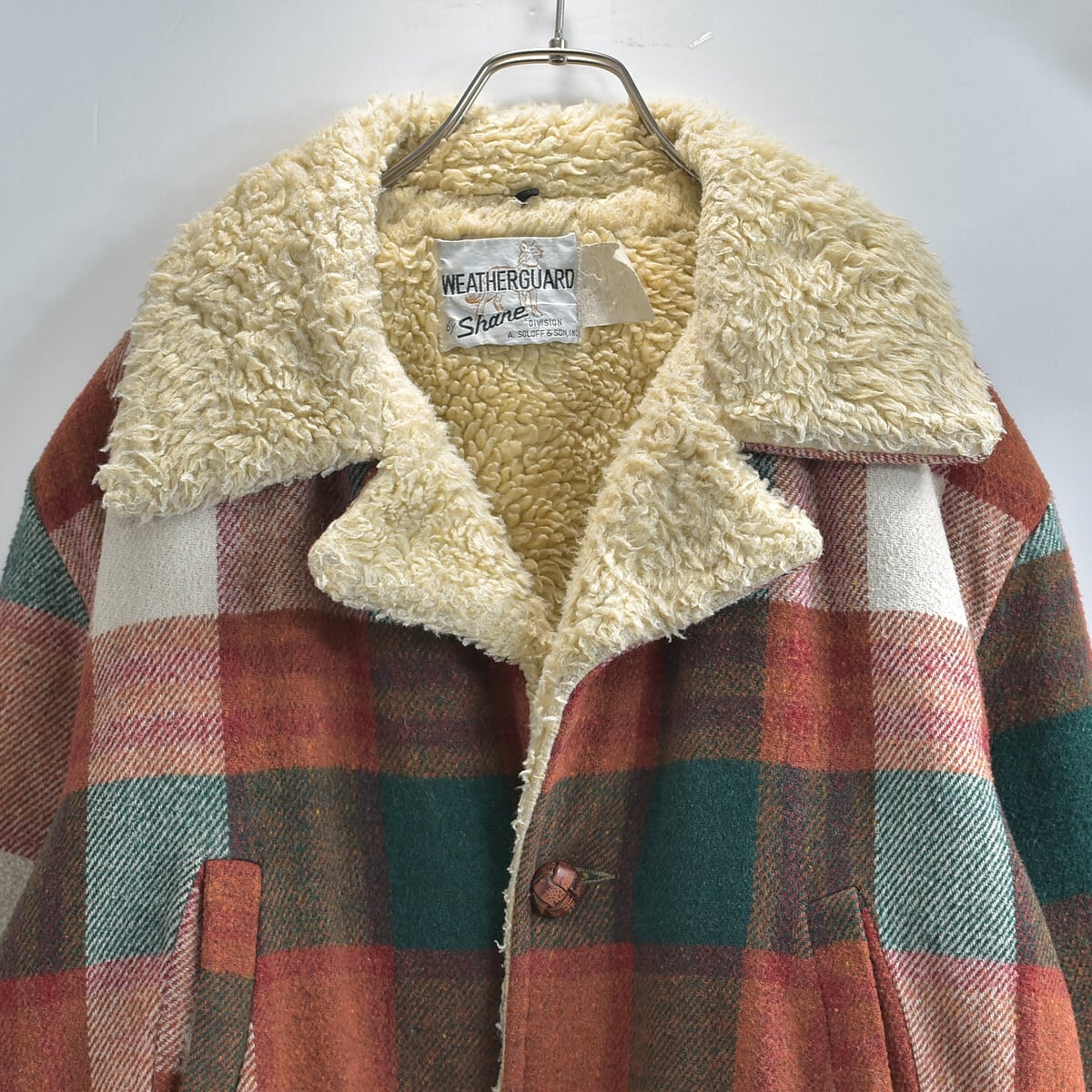 雰囲気系 70~80s WEATHERGUARD by Shand チェック ランチコート ヴィンテージ ボア アウター ブラウンチェック系 ビンテージ メンズLサイズ
