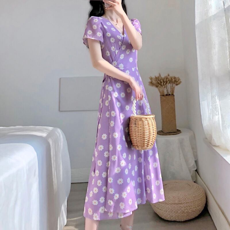 ロング丈ワンピース カジュアルワンピース レディースファション 普段着 デート 女子会 通勤 Xs S M L 気質良い 合わせやすい レトロ 清新 森ガール Vネック 花柄 パープル 紫色 プリント Elegant ロング丈ワンピース カジュアルワンピース レディースファション 普段着 デート 女子会 通勤 Xs S M L 気質良い 合わせやすい レトロ 清新 森ガール Vネック 花柄 パープル 紫色 プリント Elegant