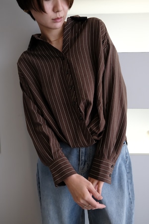 Peach Skin Stripe Waist Cross Shirts ピーチスキンストライプウエストクロスシャツ Brown