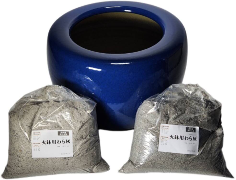 金彩浅型火鉢 11号 4点セット 高級本わら灰付（火箸・五徳・井ゲタ付き