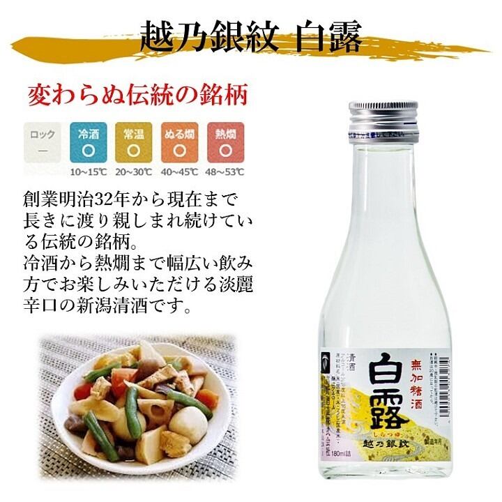 越乃銀紋 白露 普通酒 180ml 日本酒 新潟 高野酒造 | 高野酒造 公式