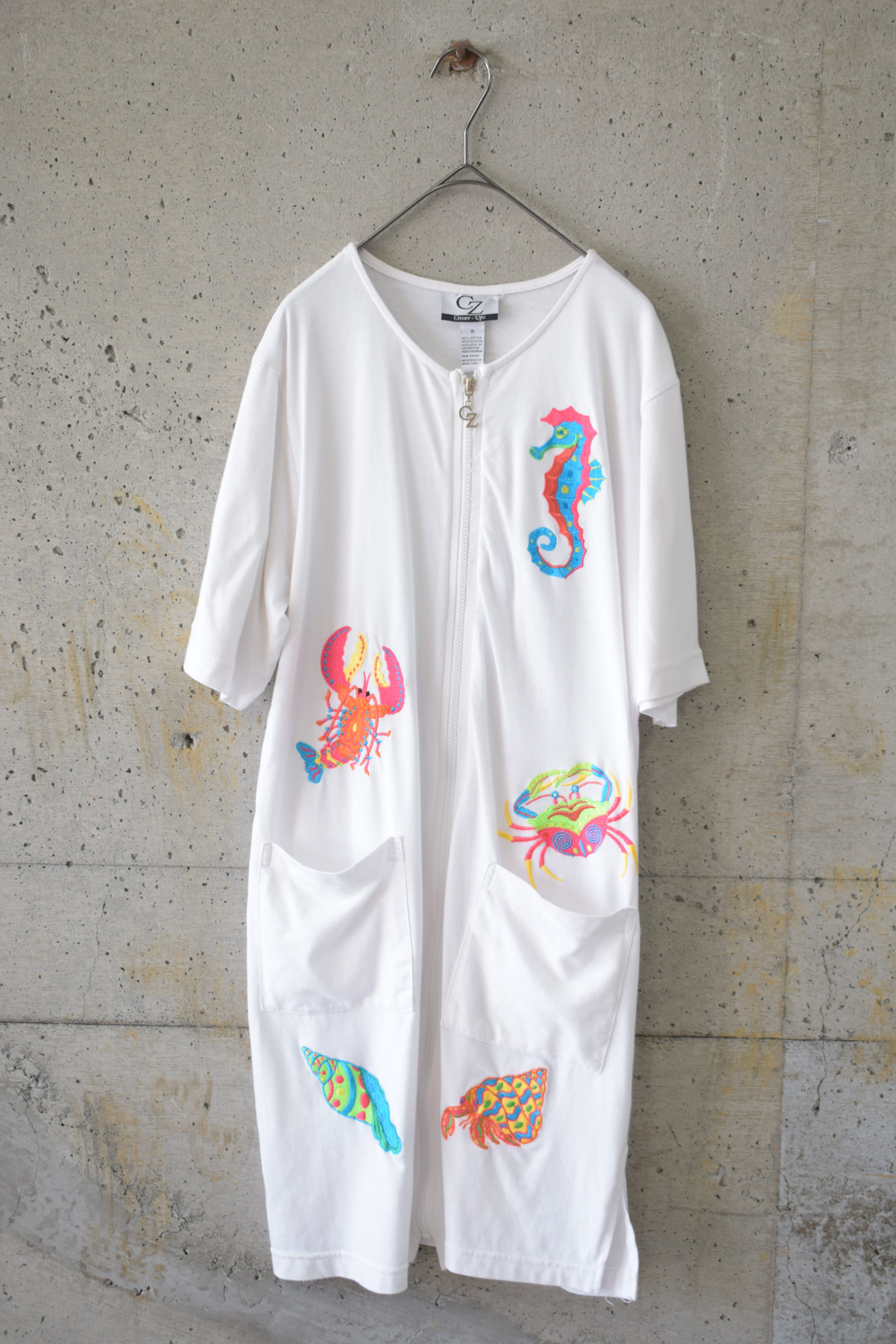 Sea creature embroidered zip cardigan