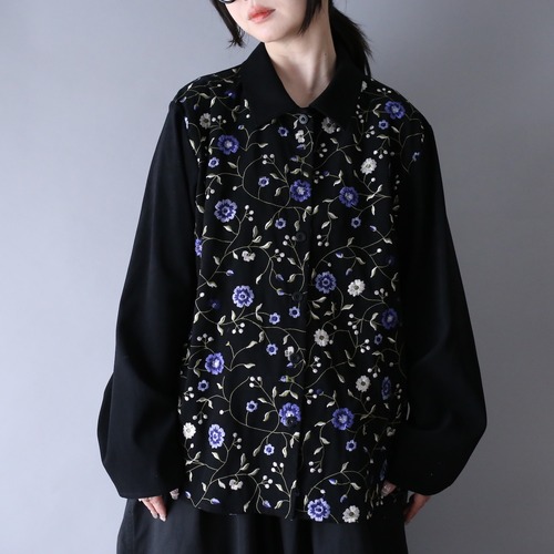 "刺繍" flower art design box silhouette shirt jacket
