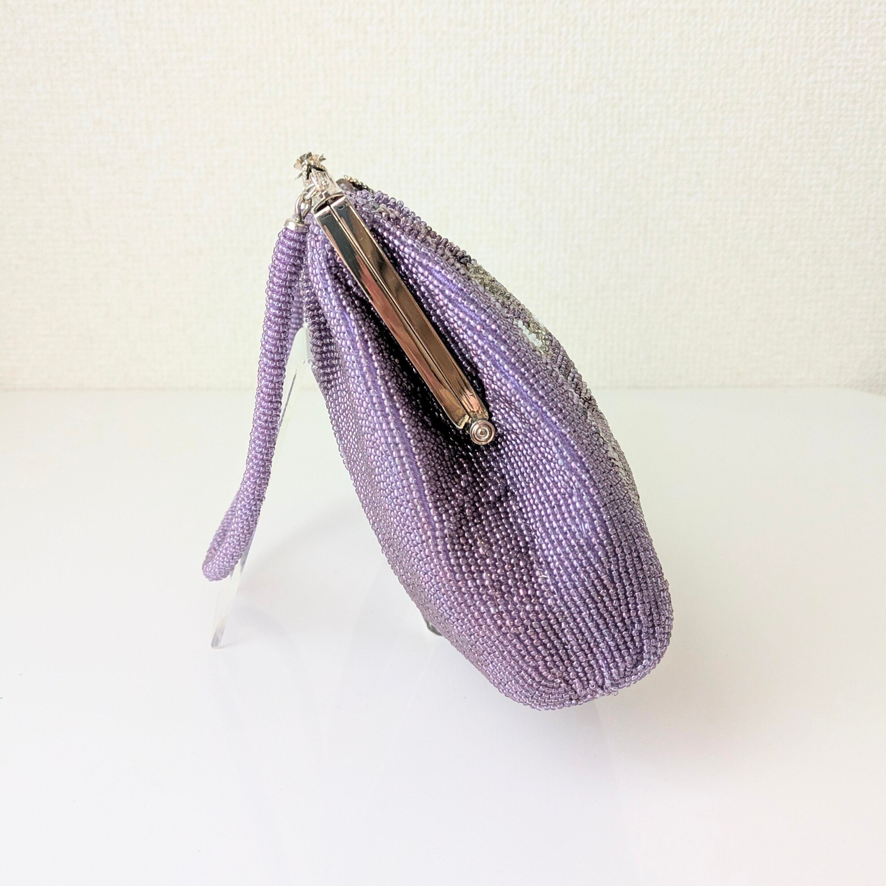 Vintage】ビーズ刺繍バッグ 藤色 流水文 パーティーバッグ クラッチ Vintage】ビーズ刺繍バッグ 藤色 流水文 パーティーバッグ クラッチ