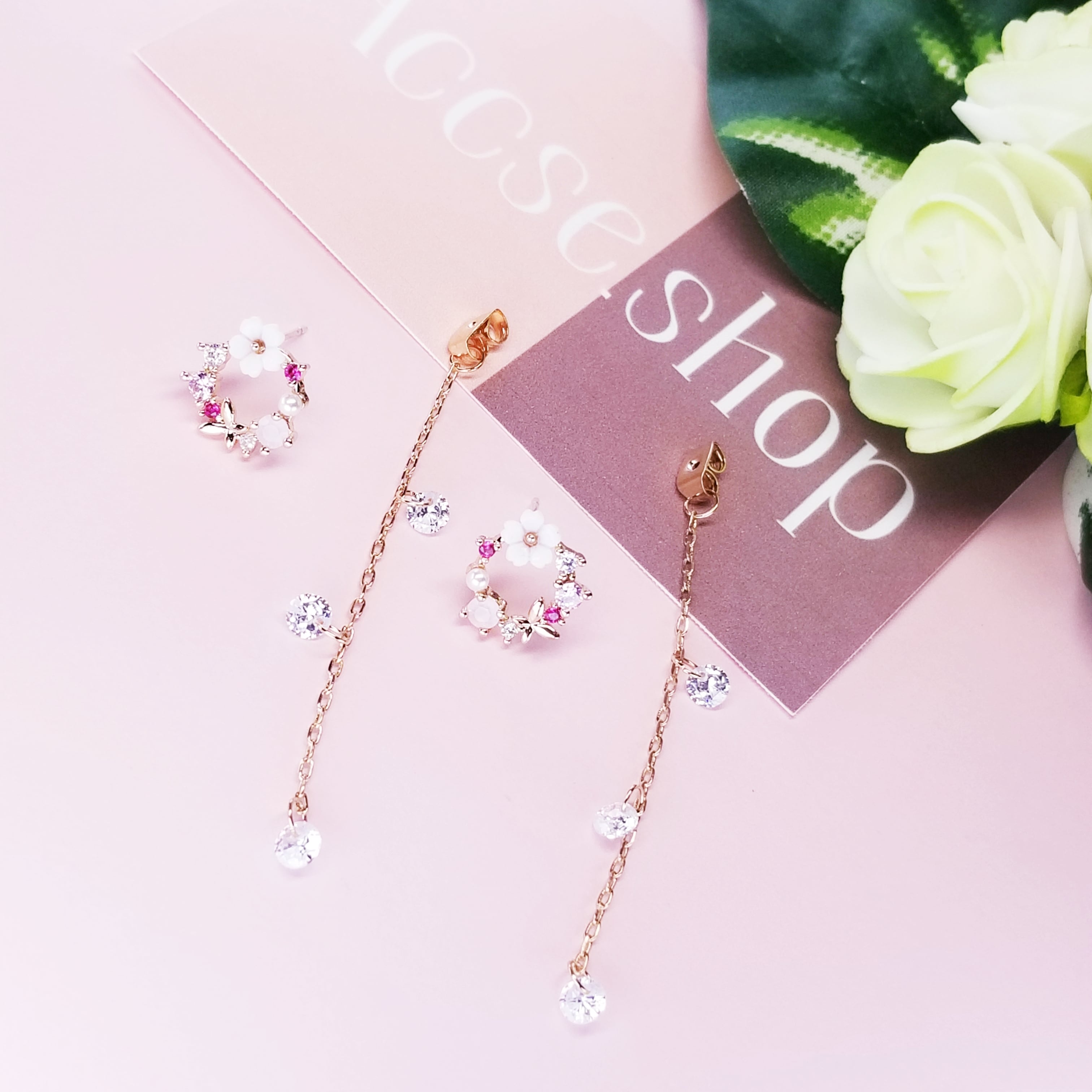 ビジューフラワーチェーンキャッチピアス | ｱｸｾｻﾘｰ&雑貨 Accse.shop