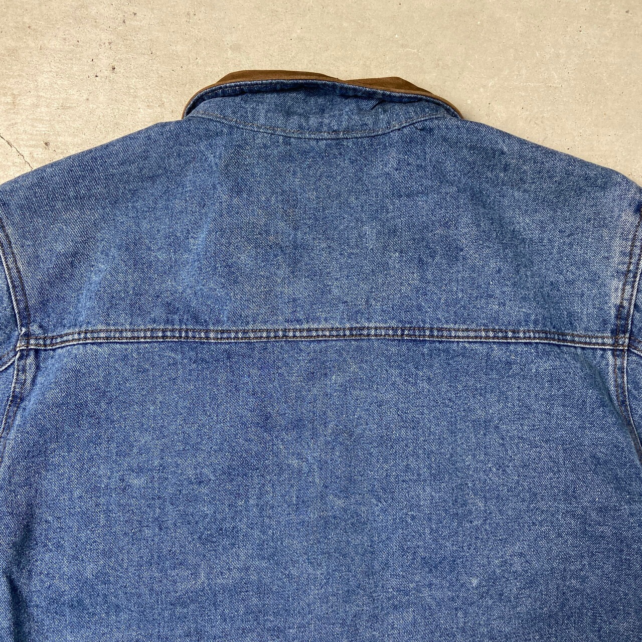 Dunbrooke デニムジャケット レザー襟 企業ロゴ刺繍 メンズL 古着 
