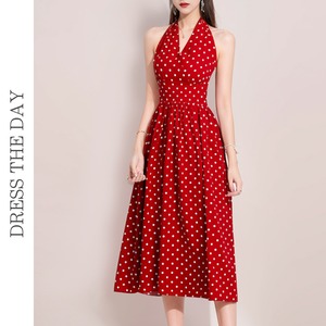 ホルターネックノースリーブドットドレス3色展開 D0214