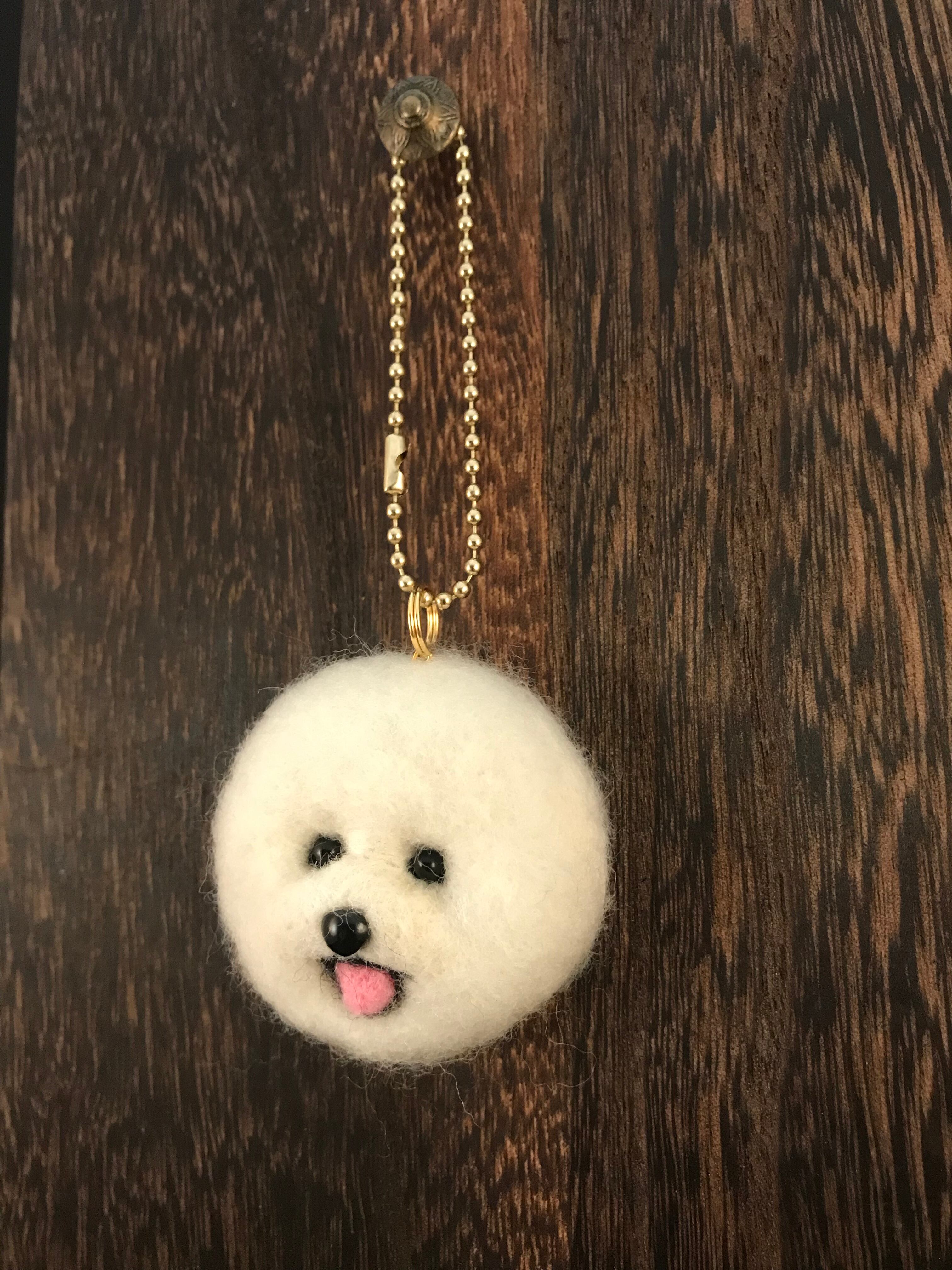 羊毛フェルト 縫いつけよ ビションフリーゼ キーホルダー チャーム 犬