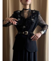 3D flower motif black jacket-4612-4