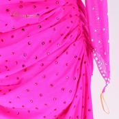 社交ダンス 衣装 ラテン ワンピース ドレス ピンク系 VeRTigo 濃いピンク デモ 競技 ダンス パーティ 豪華 伸縮 ストレッチ ビジュー 豪華 華やか ダンス衣装 フォーマル 競技用 ステージ衣装 エレガント オシャレ パフォーマンス用