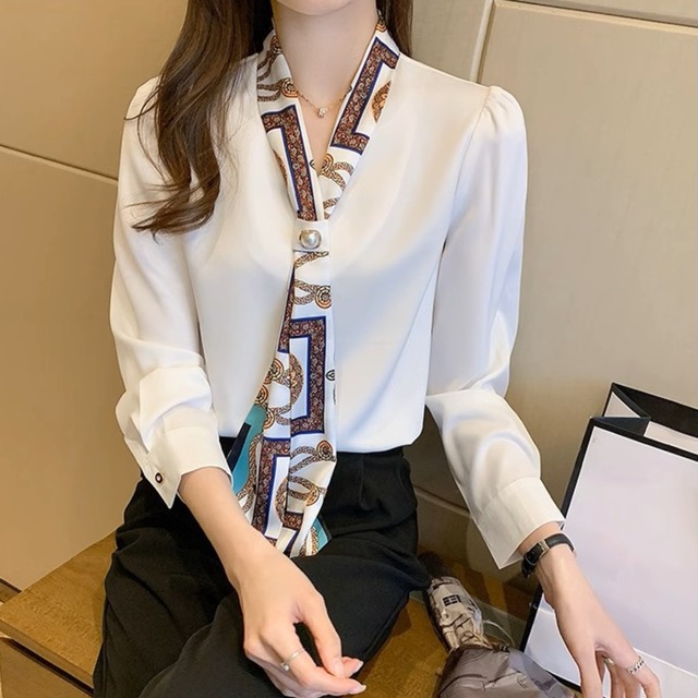 Chest tie elegant slim chiffon shirt ( 2color )