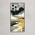 受注生産 iPhoneケース 紺とマスタードの波地層マーブル｜紙マーブリング MARB014D