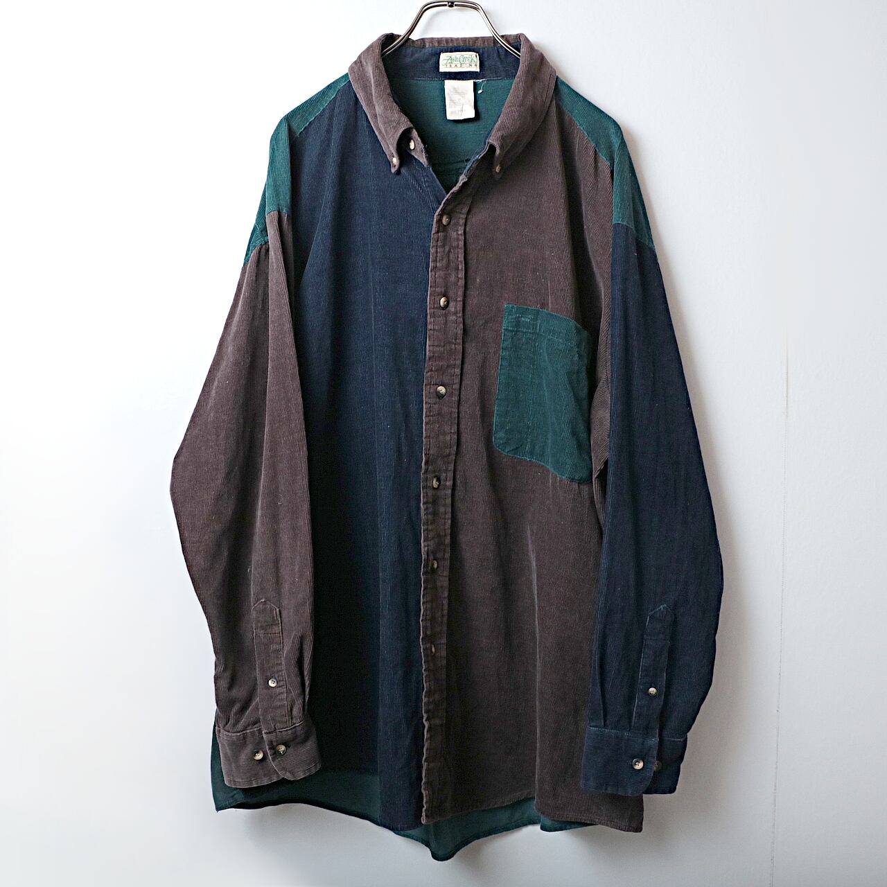 80s Ash Creek クレイジーパターン コーデュロイ 長袖 シャツ 古着 