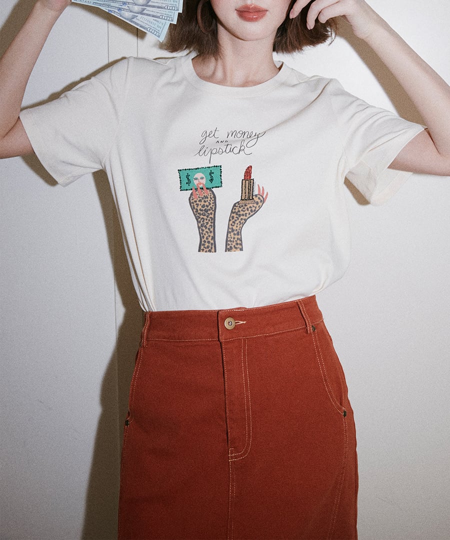 ラインストーン◆impactfulイラストTシャツ【t-10736】