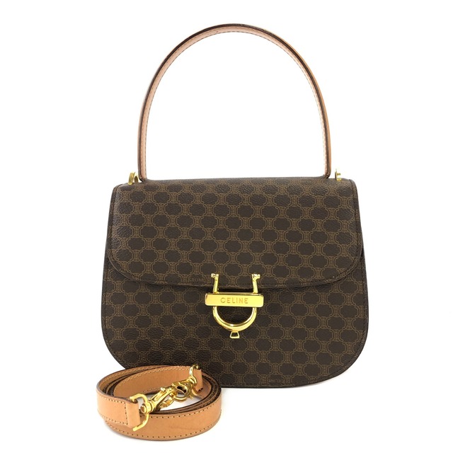 CELINE セリーヌ　マカダム　ホースシュー　ロゴ　トップハンドル　2way　ショルダーバッグ　ブラウン　vintage　ヴィンテージ　オールドセリーヌ　2wap24