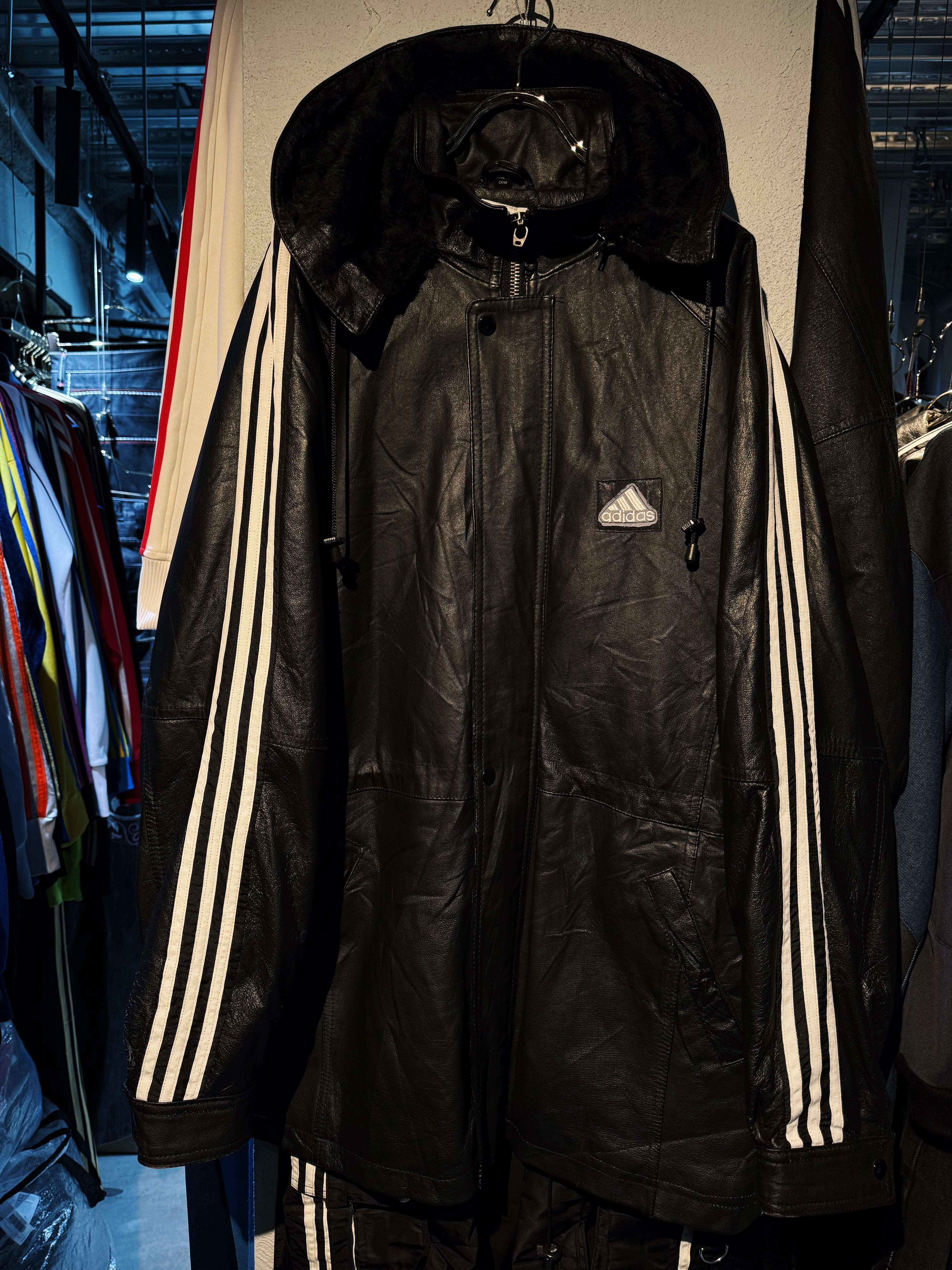 special "original re:meke" vintage "adidas"× vintage leather jacket three strip edition