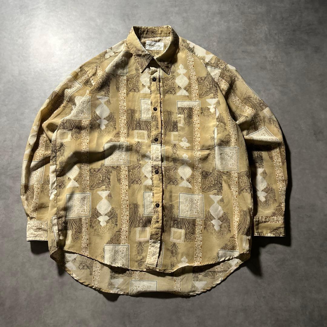 ヴィンテージ イエロー ヨーロピアン アートパターン 長袖 デザイン シャツ