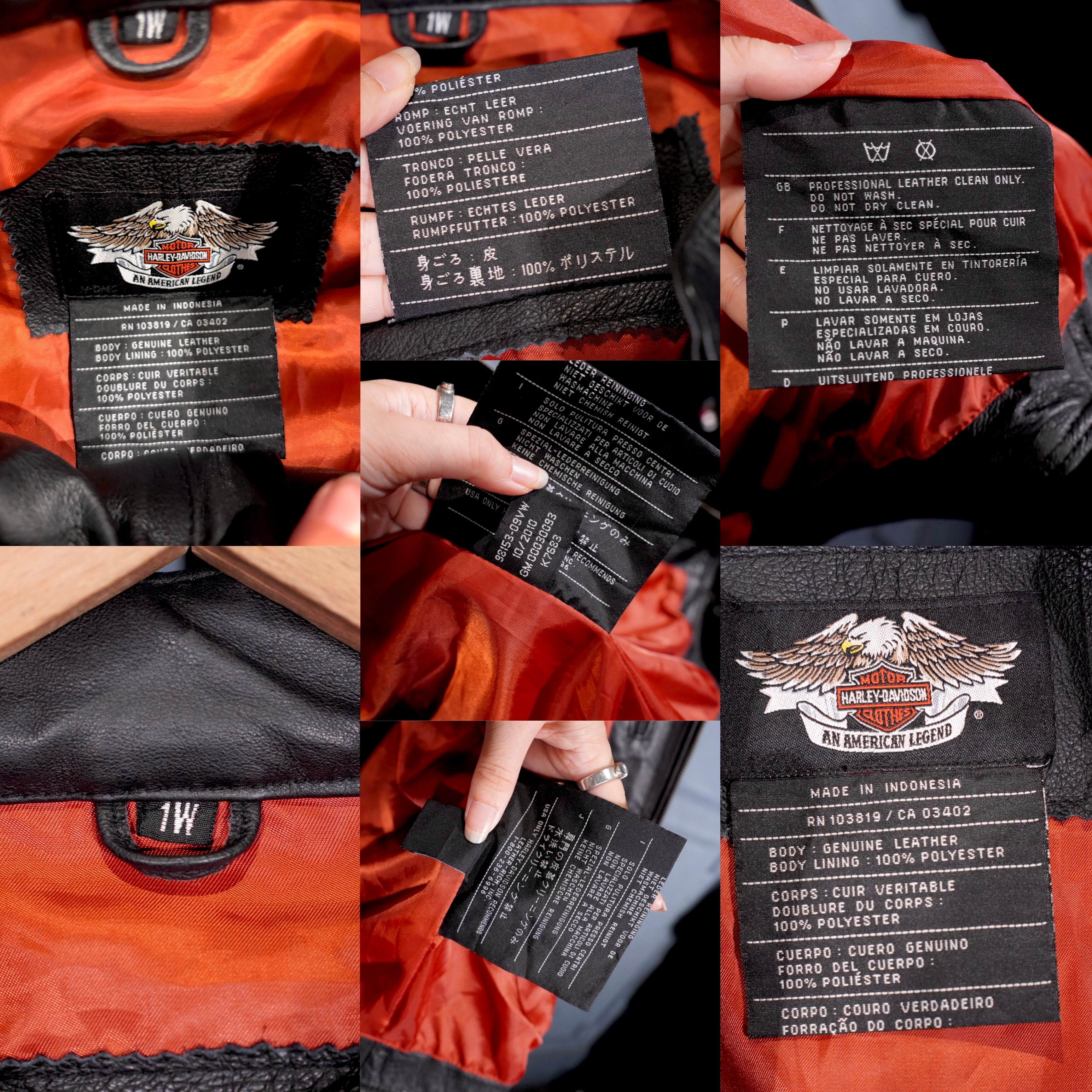 USA VINTAGE HARLEY DAVIDSON LOGO EMBROIDERY DESIGN ZIP UP LEATHER