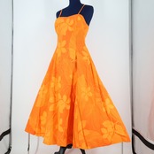【ハワイ製 フラダンス衣装】オレンジ Pukalani Fashion ワンピース ドレス プルメリア柄 花柄 キャミソール 袖なし かわいい