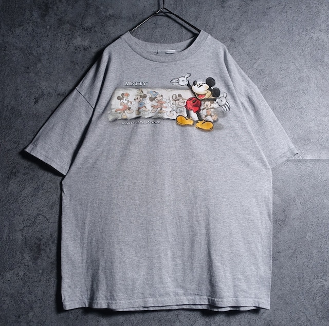 00s “Disney” Gray Mickey History Print T-shirt