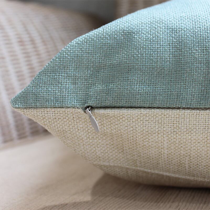 送料無料 クッションカバー リネン 羽根模様 ミントグリーン 青 水色