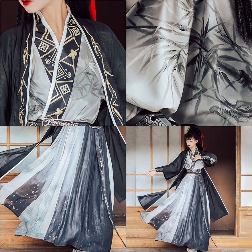 チャイナ服 漢服 セットアップ 羽織り スカート プリーツ シフォン