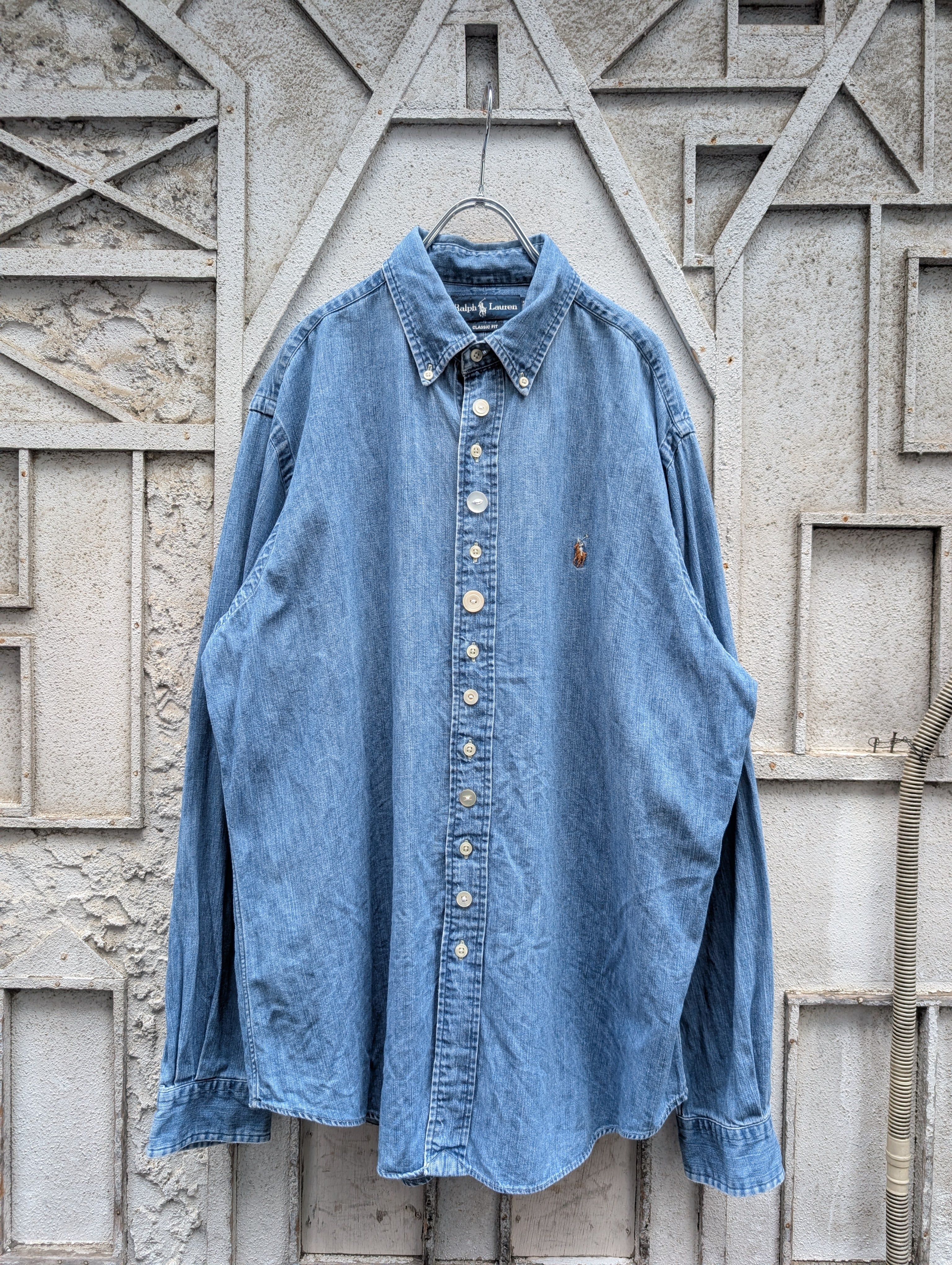 "深緑" REMAKE button design denim shirt / RALPH LAUREN