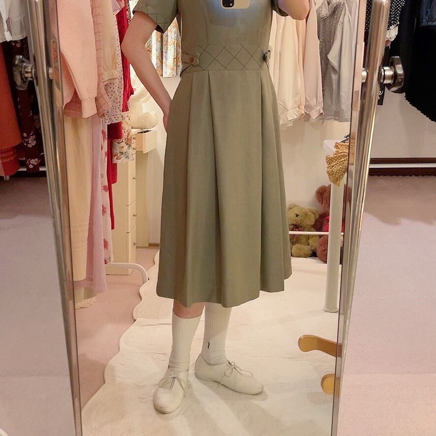 moss green check stitch one-piece