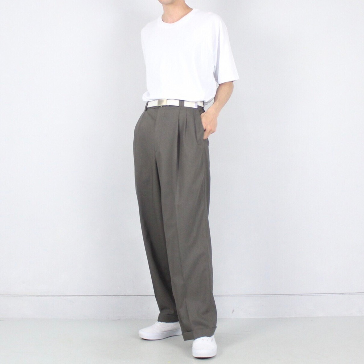 JOS.A.BANK グレーオリーブカラー 3タックスラックス made in USA【FF 