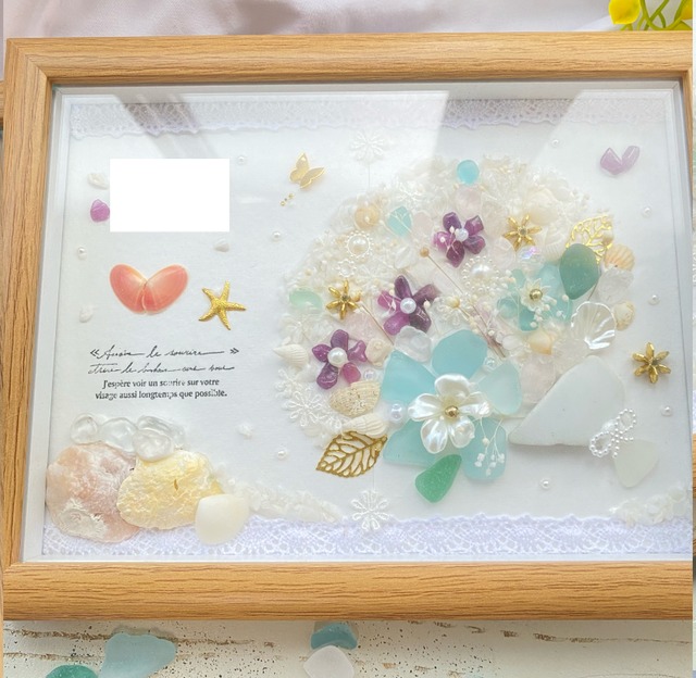 【ご出産祝いオーダー品】【ガラスフレーム作品】"大切な人に花束を。"