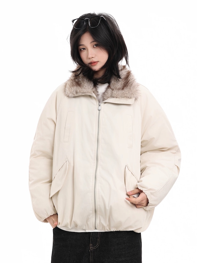 フェイクファーフードボリュームブルゾン / Faux Fur Hood Volume Blouson