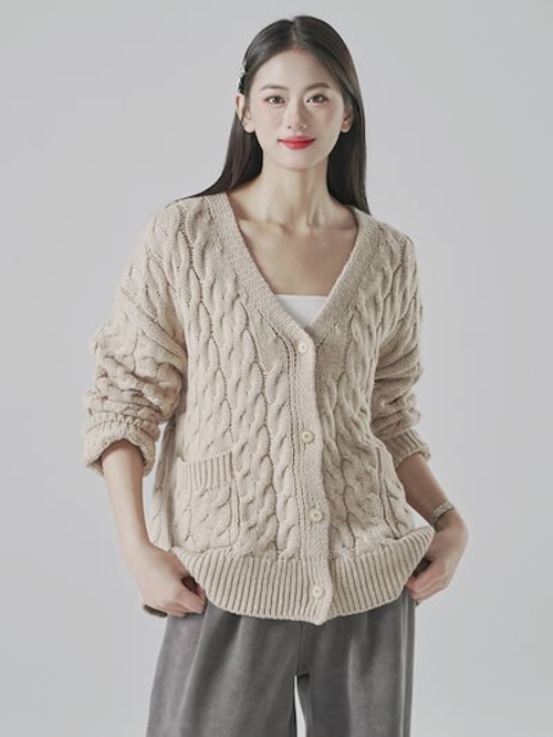 秋冬の新作Vネックニットカーディガン女性のゆったりとしたけだるい風セーターコート麻花ニットトップス