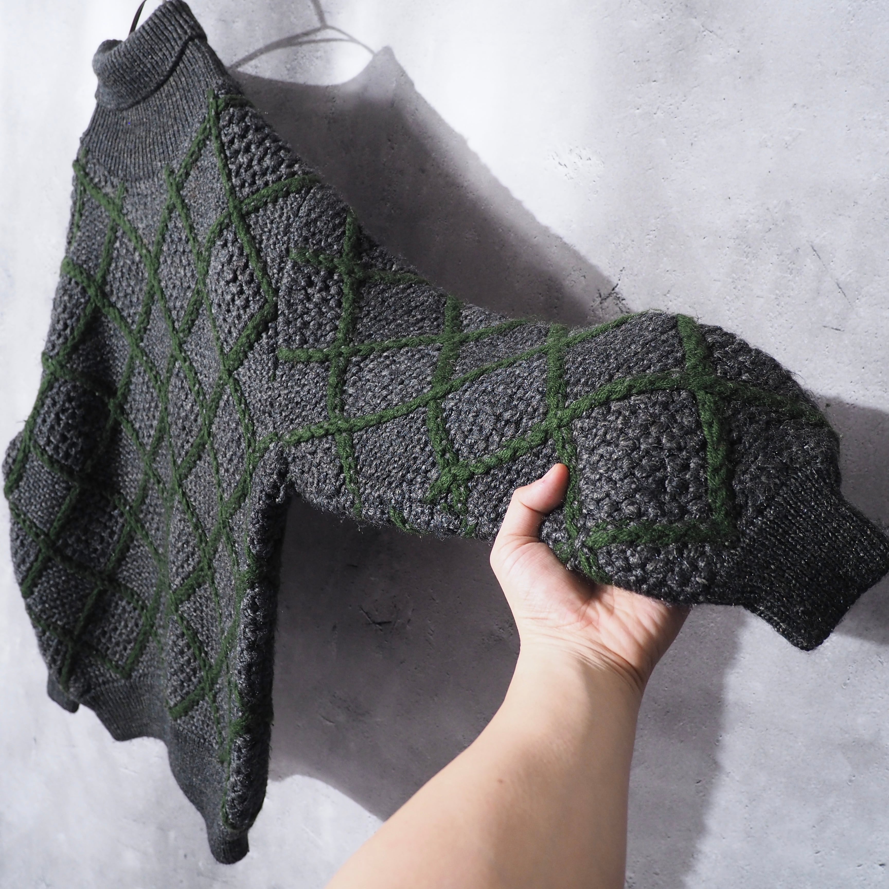 " Lawton " 3D net pattern vintage loose hand knit