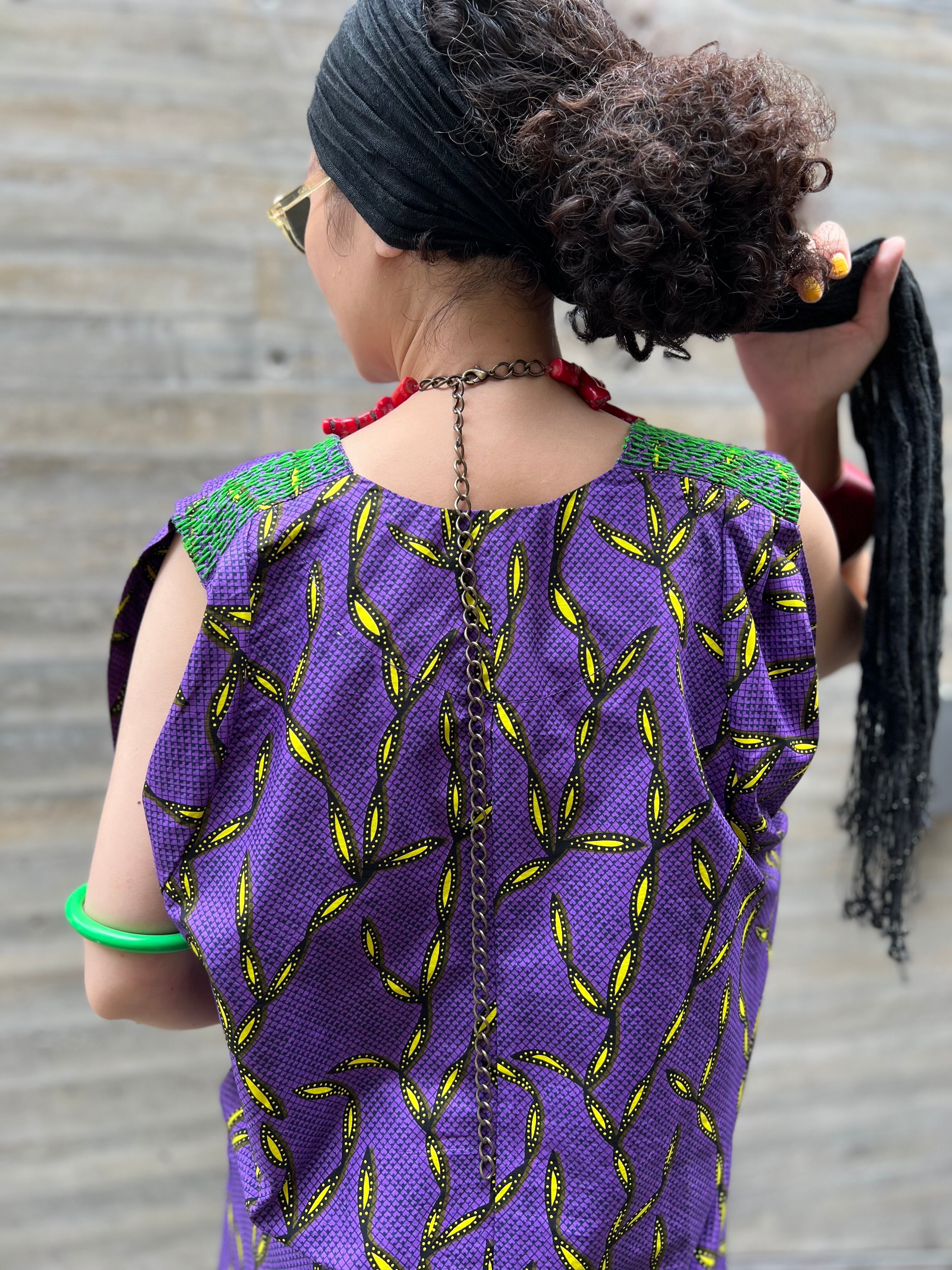 THAILAND × African batik embroidery cotton embroidery dress ( タイ  
