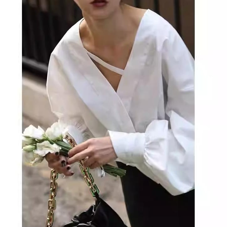 Puff Vneck Design Tops*S-1088