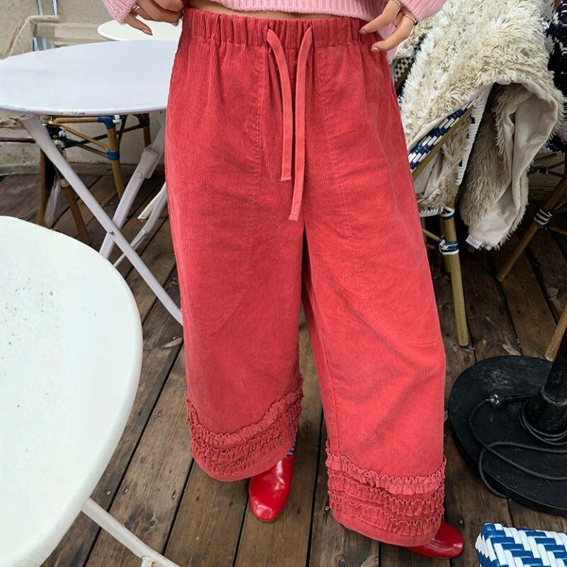 Frilled corduroy wide pants 00624